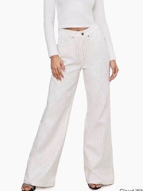 GOOD AMERICAN Wide-Leg Women’s Jeans W/ Rhinestone Pinstripes - 26/2